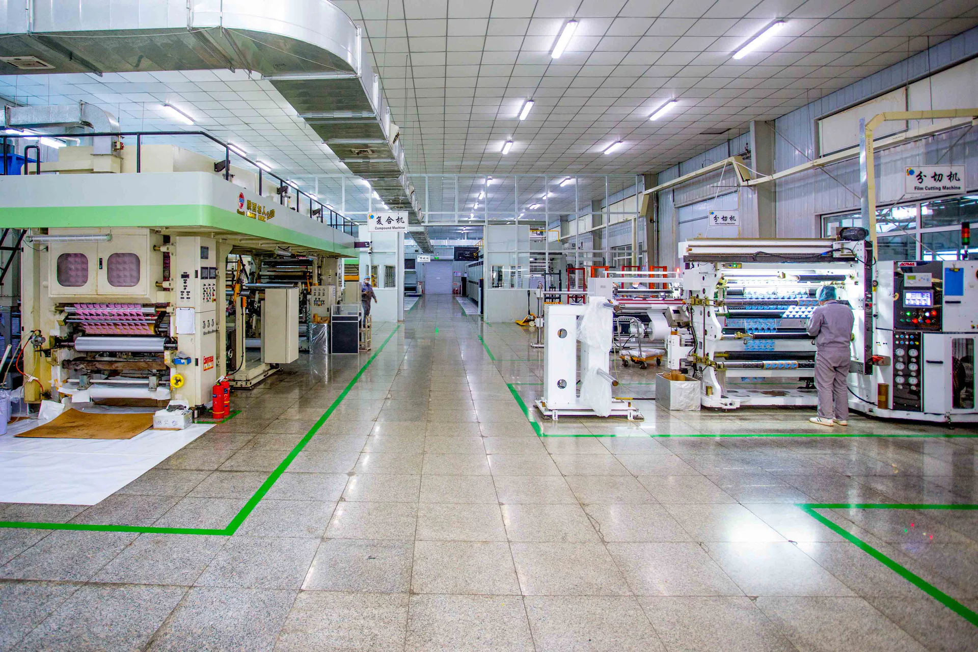 Wide view of the flexible packaging production workshop and converting equipment